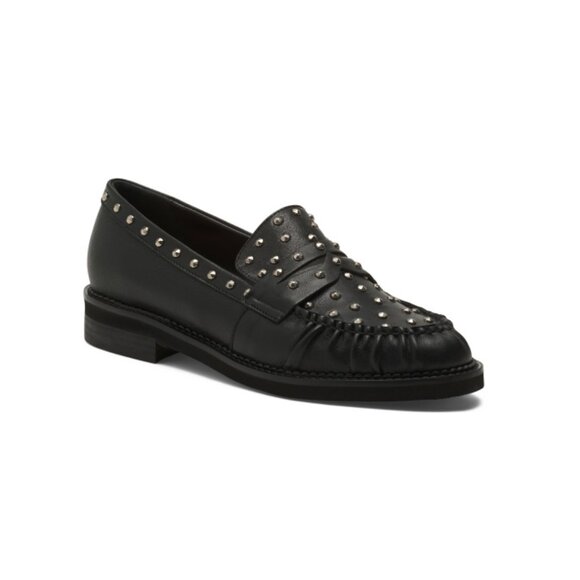 NAPOLEONI Black Made In Italy Leather Wrinkle Loafers With Studs - Picture 1 of 2